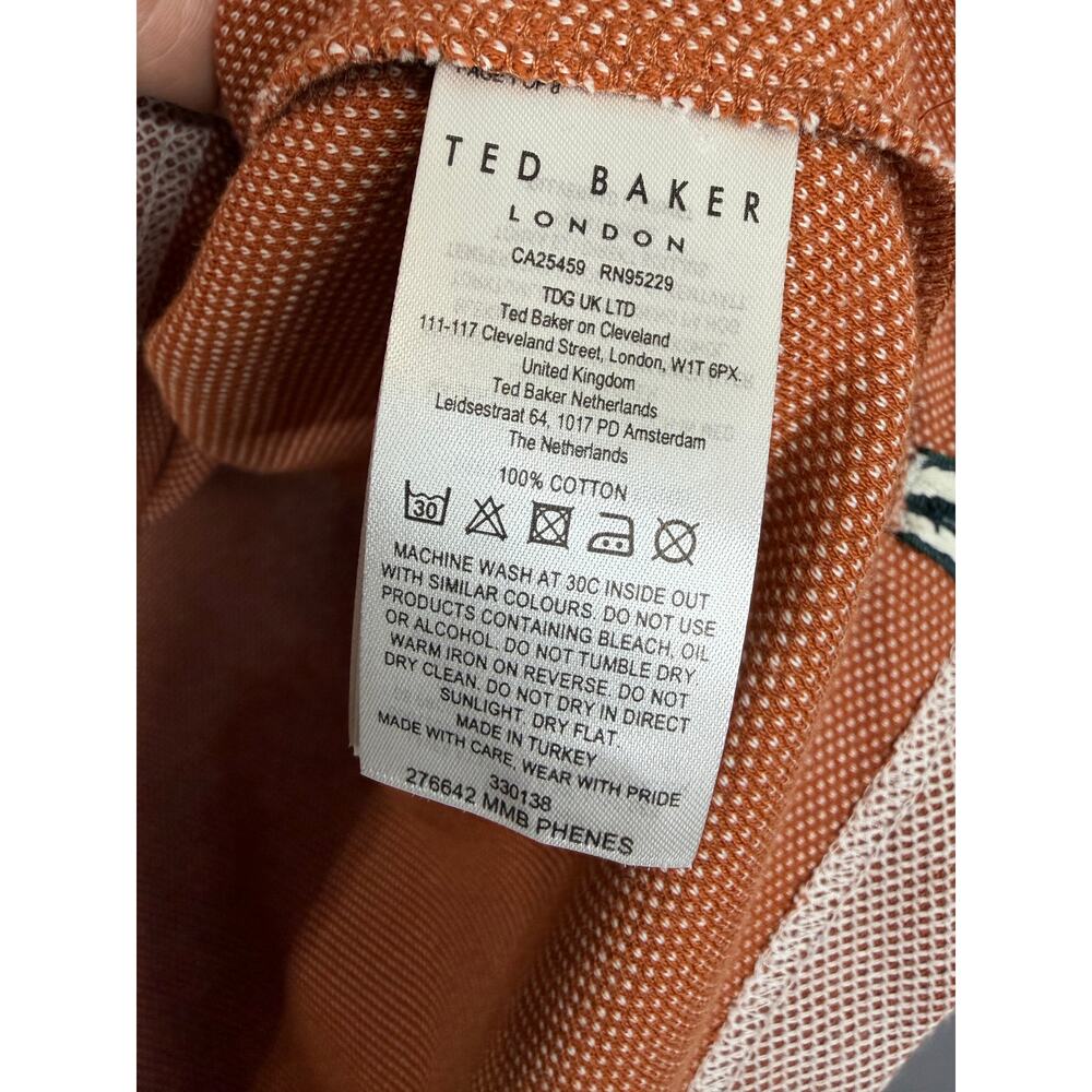Ted Baker Phenes Textured Cotton Polo Shirt Stripe Trim Brown Men 4 US XXL - Picture 8 of 13